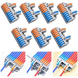 Dujelixa 2-in-10-out Terminal Block Kit (7 Pack), Lever Wire Connectors for Extensive Splicing, Dual Input to Ten Output, DIN Rail & Screw Mount, 28-12AWG, Hardware Included