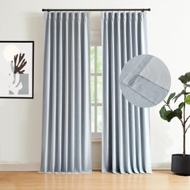 Blue Grey Pinch Pleated Full Blackout Curtains Linen Blended Room Darkening Window Curtains 63 Inches for Living Room Bedroom Thermal Insulated Pinch Pleat Drapes Back Tab with Hooks 40" W x 63" Lx2