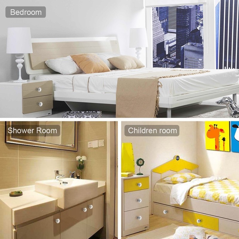 FENSING 12 Pcs 30MM Crystal Clear Cabinet Knobs Silver Diamond