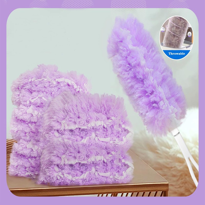 12 PCS Purple Duster Refills, Extendable Microfiber Duster with 1