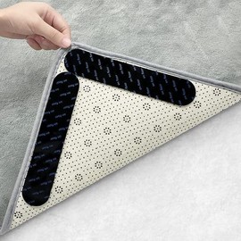 8pcs Rug Tapes, Extra Large Non Slip Rug Pads Grippers for Hardwood Floors, Resuable Grippers for Area Rugs, Carpet Gripper, Strong adhisive Rug Conner Gripper, Stoppers for Area Rugs