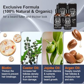 MALE GOD Kit de crecimiento de barba con ingredientes naturales, aceite de barba, bálsamo y peine, aceite de crecimiento de barba con biotina engrosan
