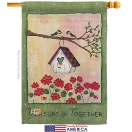 Breeze Decor Birds Welcome Treasure Life Together House Flag Set Garden Friends Flamingo Hummingbird Cardinal Peacock Springtime Natural Wildlife Small Decorative Gift Yard Banner Made in USA 28 X 40
