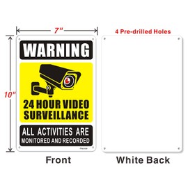 2 Pack Surveillance Warning Safety Sign CCTV Security Camera Signs Hanging Signage Reflective Aluminum 24 Hour Video Surveillance All Activities Are Monitored And Recorded Sign Outdoor 10" x 7"