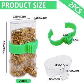 Automatic Bird Water Dispenser Parrot Water Feeder Bird Seed Food Container Parakeet Waterer Cockatiel Cage Accessories Automatic Feeding for Finch Lovebird Canary Small Birds(2Pcs)