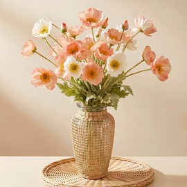 10 Stems Poppy Silk Bouquet Artificial Flowers, Realistic Faux Flowers for Wedding Home Party Decoration, Table Centerpiece Vase Arrangement, Durable Indoor Decor, for Mom, Wife or Her