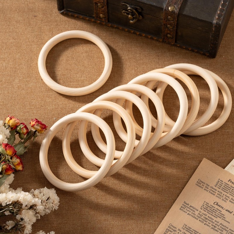 30 PCS 4-Inch Natural Unfinished Wooden Rings Solid Wood Circles