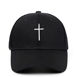 Cross Embroidery Baseball Cap,Adjustable Structured Dad Hat for Men Women Sun Hat (Black-1)