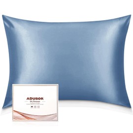 Adubor Silk Pillowcase for Hair and Skin with Hidden Zipper, Both Side 23 Momme Silk,900 Thread Count (20x36inch, Grey Blue, 1pc)