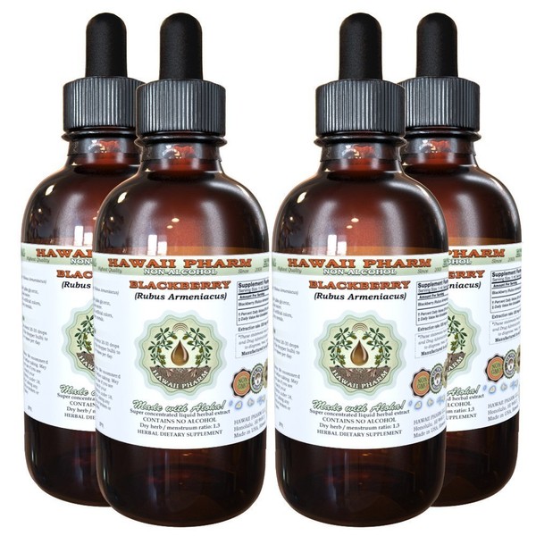 BlackBerry Alcohol-Free Liquid Extract, BlackBerry (Rubus Armeniacus) Root Glycerite Hawaii Pharm Natural Herbal Supplement 4x4 oz