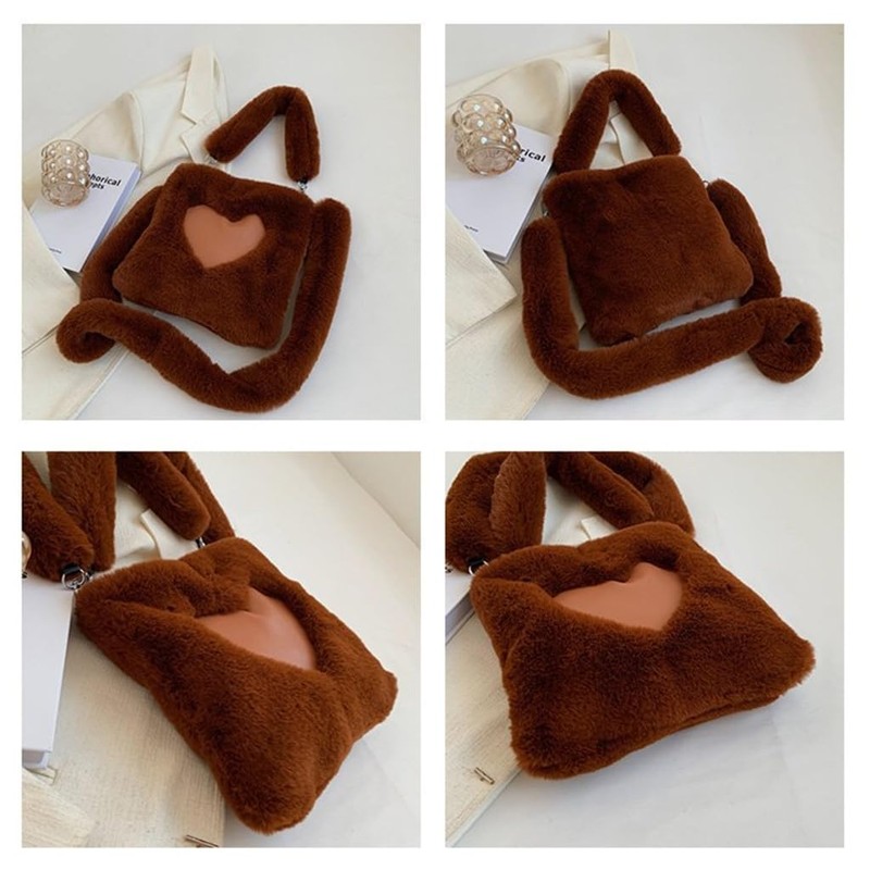 TQUXNGA Heart Pattern Shoulder Bag Winter Handbag Plush Bag for