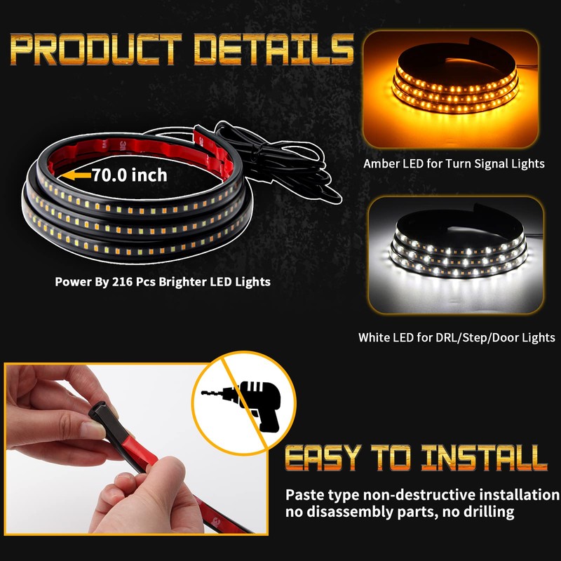 OPL5 2PCs Truck LED Running Board Lights Sequential Amber Side