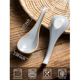 Gomakren Soup Spoons Set of 6, Asian Soup Spoons 6.5 Inch Ramen Spoons, Christmas Ceramic Chinese Spoon Set for Soup, Cereal, Pho, Noodles, Dumpling, Miso, Wonton, Dishwasher Safe, Gray