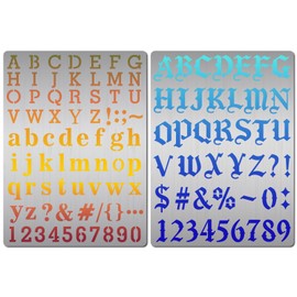 GORGECRAFT 2Pcs Letter Metal Stencils Reusable Alphabet Number Symbol Templates Stainless Steel Stencils for Engraving Wood Burning Pyrography Lettering Journaling Painting Wood Wall Canvas 19 x 14cm