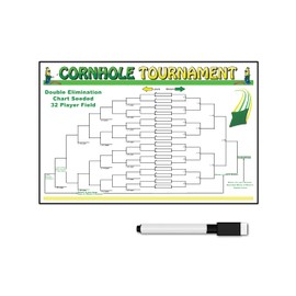 Cornhole 32 Team or Player Double Elimination Seeded Reusable Tournament Bracket Chart 22 x 34 with Pen