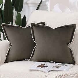 Madizz Set of 2 Velvet Fringe Decorative Cushion Covers 40 x 40 cm Dark Taupe Soft Cushion Cover for Sofa, Bedroom and Cushion Cover