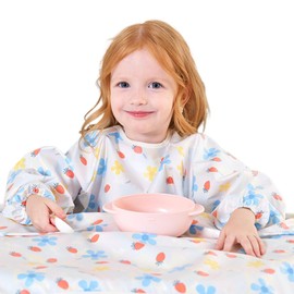 Long Sleeve Coverall Bib, Baby & Toddler Feeding Coverall Bibs, Waterproof Weaning Bib Coverall Attaches to Highchair & Table, Durable Wipeable Bib Feeding Bibs Apron for Infant Toddler