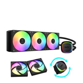 GAMDIAS Aura GLV2 360mm AIO Liquid CPU Cooler, Rotatable Performance 10-Pole Pump, 3 x 120mm Daisy-Chained Hidden Cable Fans, Low-Noise PWM & ARGB Sync Ready, Intel LGA 1851/1700；AMD AM5/AM4, Black