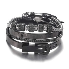 Imperial Crown King 18K Gold CZ Beads Bracelet Luxury Charm Fashion Bangle for Men Women (C Black)