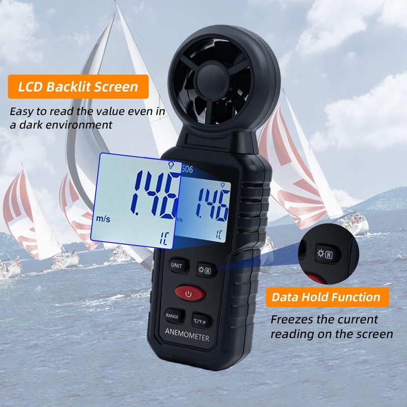 Mcbazel 3 in 1 Handheld Digital Anemometer Wind Gauge Wind