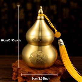 JZSMY Feng Shui Chinese Brass Hu Lou Pumpkin Statue Home Decoration Table Bookshelf Ornaments Lucky Guard Figure Happy Hu Lu Decoration Retro Wu Lou Lucky Amulet (Yellow)