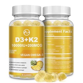 Vitamin D3 K2 Filled Gummies with Omega-3, Calcium, Magnesium, Zinc, 1 Pack