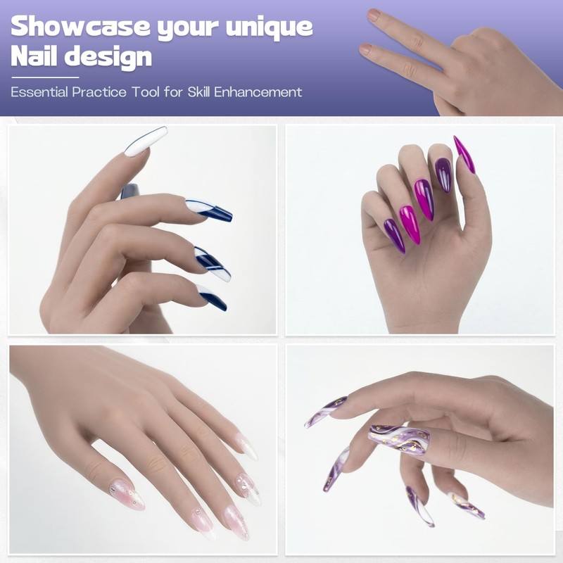 Practice Hand for Acrylic Nails, Flexible Bendable Fake Hand with