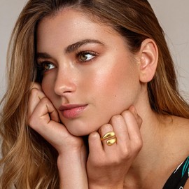 Diamday Gold Rings for Women 14K Gold Plated Rings Chunky Gold Ring Stackable Thumb Rings Gold Open Knuckle Rings Teardrop Ring Thick Gold Chunky Ring Elegant Rings P-1/2