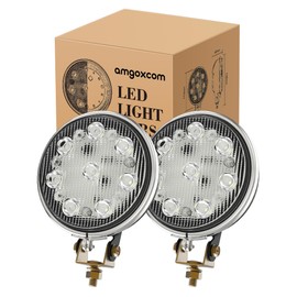 amgoxcom 2 Pcs 4 Inch Off Road Light Bar 16W 12/24 Volt LED Driving Light with Metal Frame, Round LED Pods Lights for Trucks, ATV, UTV, Boats, Golf Cart, Trailer, Tractor