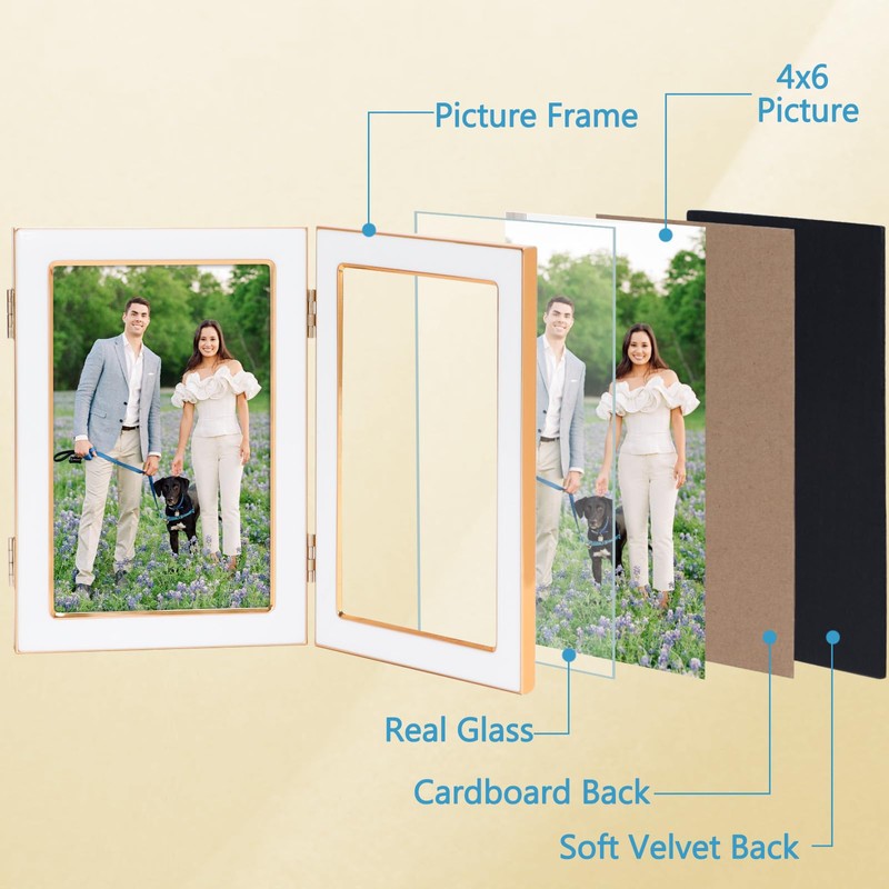 Lavezee 4x6 Trifold Picture Frame, Vertical White Hinged Frames Made