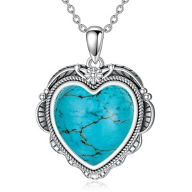 BETHZA Genuine Turquoise Necklaces for Women 925 Sterling Silver Real Blue Green Turquoise Pendant Vintage Western Jewelry Gift for Mom Wife Her