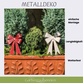 Storm's Gartenzaubereien Decorative Metal Bows Set of 2 for Door Wreaths, Grave Decoration, Christmas Decoration, 11.5 x 18 x 3 cm, Jute Ribbon, Advent Wreath, Winter Decoration