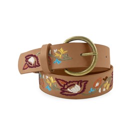Beautiful Nomad Belts for Women Western Fashion Boho Embroidery PU Leather Belt for Jeans Dress, Light Brown (Floral Embordery), XS/S:Fit Waist Size 24-30 Inches