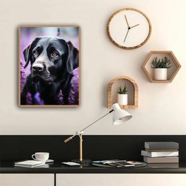 TUTUMAY21 Labrador Dog 5D Diamond Painting Kits, Black Labrador with Flowers Art Full Round Diamond Art Kits for Adults, for Wall Decor and Store Decor 12x16inch