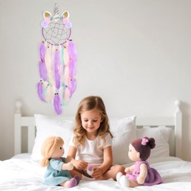 BeMarve Dream Catchers for Girls Unicorn Dreamcatcher Wall Hanging Girls Room Decor Handmade Bigger Feathers Dream Catcher for Kids Nursery Bedroom Decorations, Purple