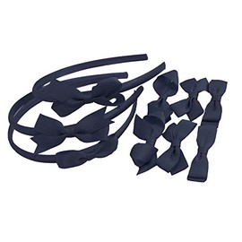 Set Headbands 3 Pairs School Bows Girls Small Hair Grosgrain Ribbon Clips Hair Accessories Uniform (Navy)