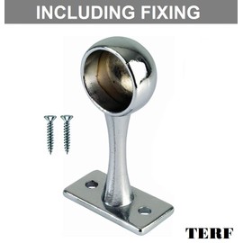 TERF® Chrome Curtain Pole End Bracket for Up to 19mm Diameter Ceiling and Wall Mount Rod Holder - Pack of 2