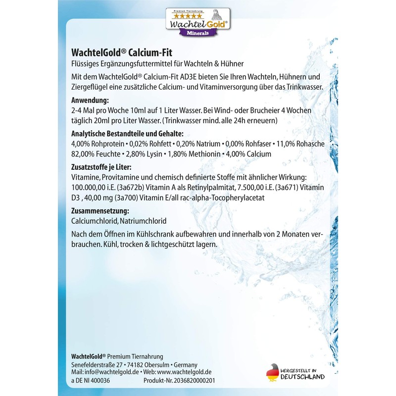 WachtelGold Calcium-Fit 500 ml Liquid Calcium Preparation for Quails, Chickens