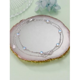 Dorunmo Infinity Anklet 925 Sterling Silver Moonstone Anklet June Birthstone Jewelry for Mom Women Wife