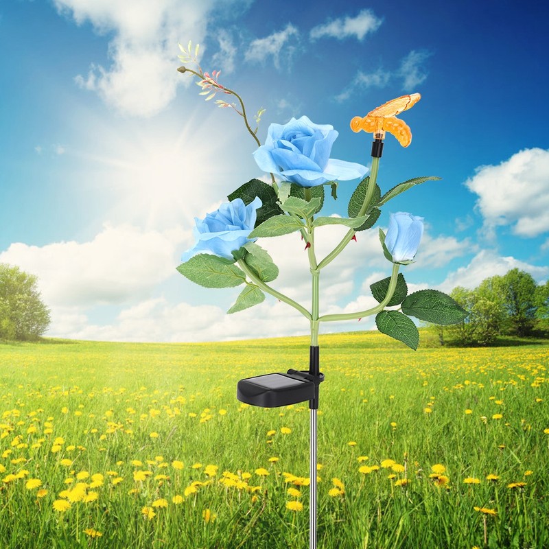 Outdoor Solar Powered LED Light Rose Flower Simulation Bee Lamp