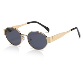 XITUADDA Oval Sunglasses Women's Trendy Metal Sunglasses Classic Retro Sunglasses UV400, Gold grey