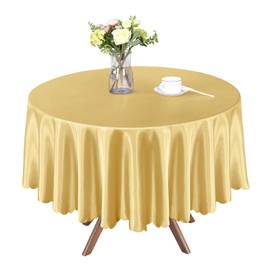 Homiest 1 Pack 84 Inch / 7ft Round Tablecloth Satin Table Cover, Gold Table Cloth Overlay Bright Table Decorations, Silky Satin Dining Table Cloths for Wedding Reception Graduation Banquet
