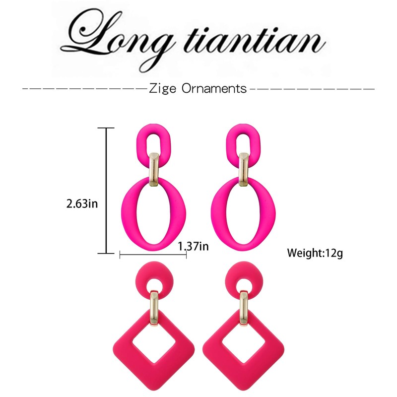 Boho Earrings for Women Clay Acrylic Rectangle Earrings Bamboo Hoop