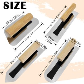 Plaster Finishing Trowel Set, 4 Pack Polished Stainless Steel Concrete Trowel with Wood Handle, 0.3mm Thickness Paint Plastering Hand Tool for Drywall Repairs and Spreading