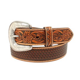 Ariat Men's Floral Billet Basket Stamp Belt, Tan, 46