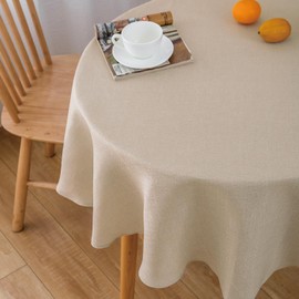 NLMUVW Linen Tablecloth for Round Table 48 Inch, Water Resistant Burlap Textured Table Cloth Decorative Table Cover for Dining Kitchen Party, Champagne