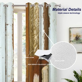 Batmerry Wood Planks Blackout Curtains for Bedroom, Grunge Paint On Old Wood Texture Grommet Top Drapes Thermal Insulated Window Curtains, Set of 2 Panels, 52x63 inches