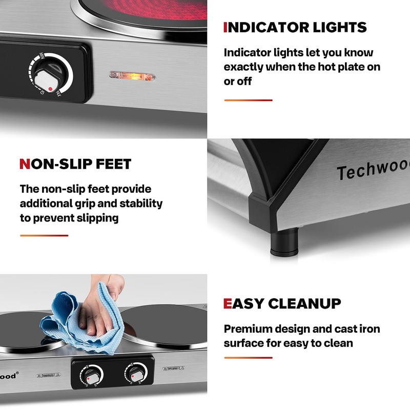Techwood Electric Stove, Double Infrared Ceramic Hot Plate for Cooking,