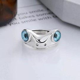 Unbranded Cute Frog Blue Eye Silver Ring, Adjustable Size, Toad, Fun