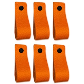 Brute Strength - Leather Handles for Furniture - Orange - 6 pcs - 16,5 x 2,5 cm - Cabinet Handle, Door Handle for Kitchen, Bathroom, cabinets, Dresser, Wood